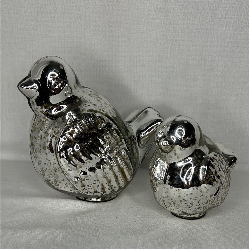Pottery Barn Mercury Glass Silver Bird Figurines Spring, Easter, Decor.